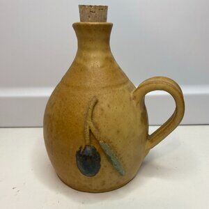 Vintage Alan & Donna Podesto Glazed Studio Art Pottery Picther Olive&leaves